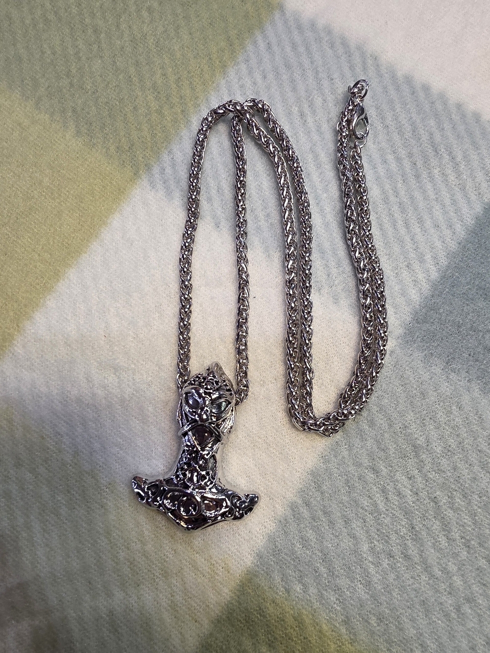 Silver Norse Thor Odin Hammer Pendant Necklace